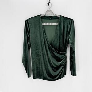 Talbots green velvet ruched faux wrap top size xl holiday formal chic classy